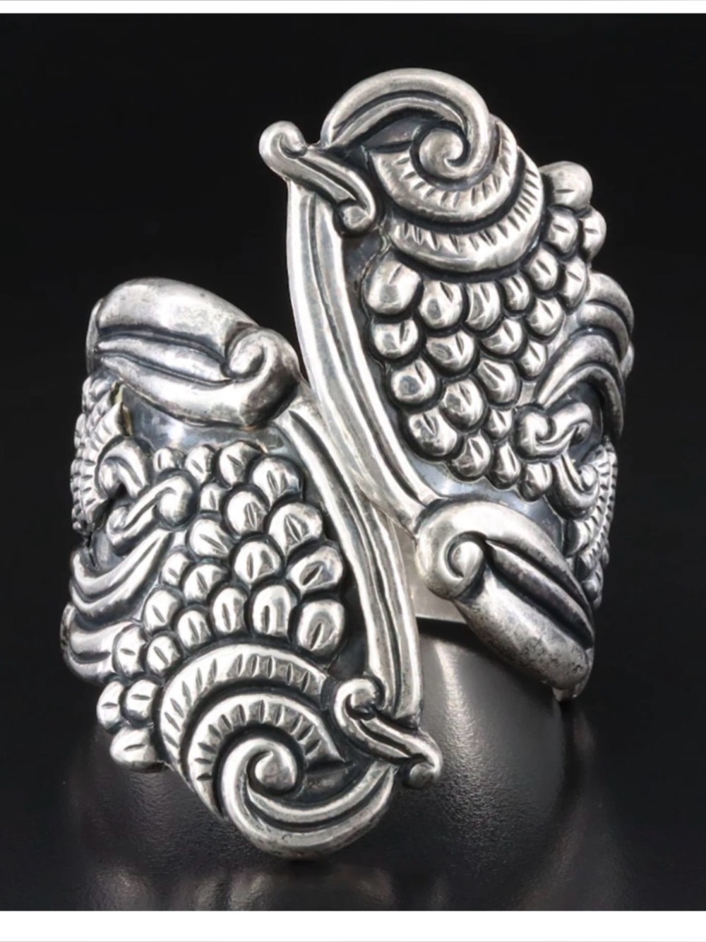Vintage Taxco M. Ocampo Sterling Silver Repousse Cuff Bracelet 925